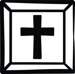 Fototapeta premium Cross symbol inside square box silhouette isolated on transparent background