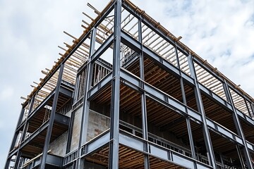 Modern Structure Design Steel Construction Building Industry Architecture Urban Project Framework Skeleton Sky
