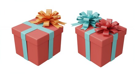Obraz premium Coral gift boxes with teal and orange bows