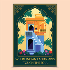 Traditional Indian City with Historical Buildings Flat Poster