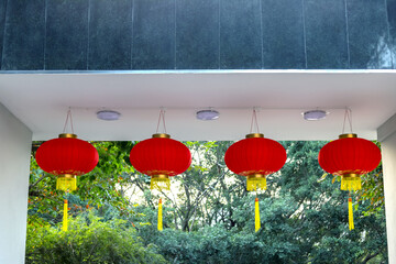 Red lanterns hanging up