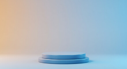 Minimalist product display podium with blue and orange gradient background