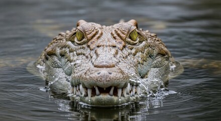 Obraz premium Crocodile in Water with Prominent Teeth and Eyes, a close-up predator