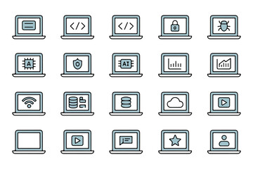 Modern laptop icons representing digital technology concepts