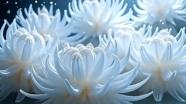 bathe indium ampere argent glow, mint flowing speck stretch ilk submerged ocean windflower stretch ilk petals; their geometrical shape quiver rhythmically along ampere minimal backdrop,