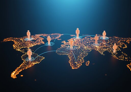 Global network of people connected across the world map - Powered by Adobe