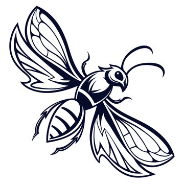 black and white wasp flying clip art preview