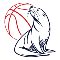 Stylized illustration of a seal with a basketball in a dynamic pose perfect for sports branding