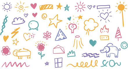 Hand Drawn Doodle Collection of Cute and Playful Illustrations on White Background