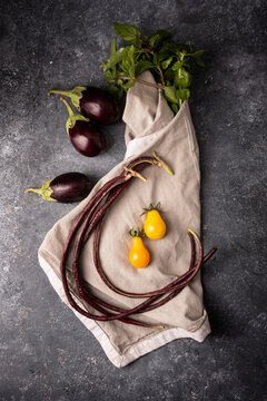 Berenjenas, chauchas y Tomates - Cuadro de Cocina