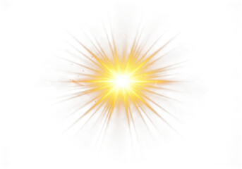 Golden starburst light effect isolated on transparent background