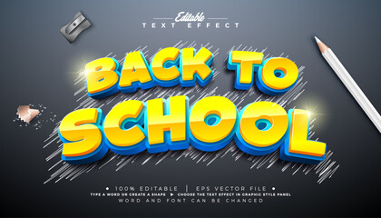 Back to School Editable Sketch Drawing Text Effect Design Vector Illustrator Graphic Style with Customizable Pencil Hand Drawn and 3d Font on Black Chalkboard Background. Premium Typography Lettering