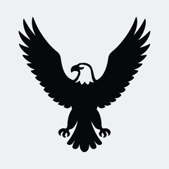 Silhouette soaring bald eagle heraldic symbol spreading wings vector illustration