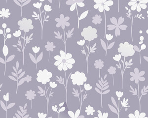 Delicate floral pattern with white flowers on a light gray background