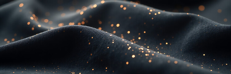 abstract charcoal gray fabric dappled intricate golden overlay shine cast soft diffused overhead lighting