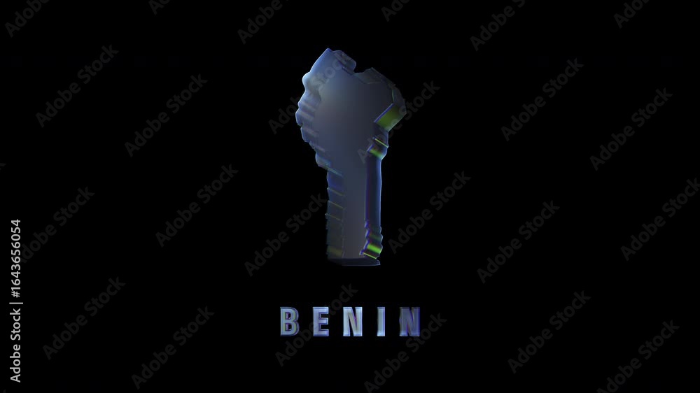 Poster rotating benin map with glitch effect on black background