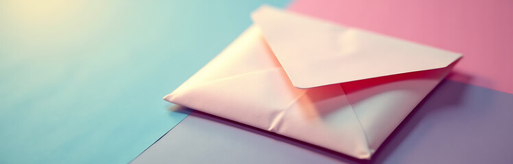 soft focus envelope textured fibers sits atop vibrant multicolored background glowing softly diffused