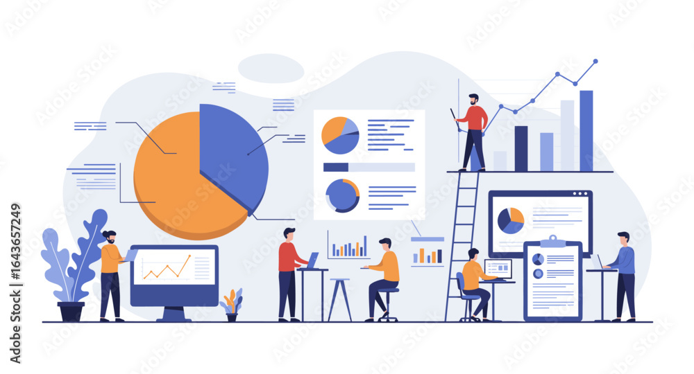 Poster business data analysis flat design with charts and graphs