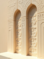 beige sandstone block featuring intricately carved geometric shapes high contrast rendered smooth polished detail