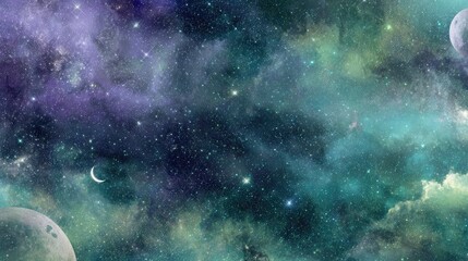 Fototapeta premium Cosmic nebulae with planets, vibrant colors and stars