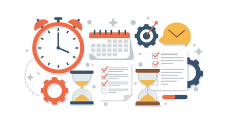 Time management and productivity tools in a modern flat design
