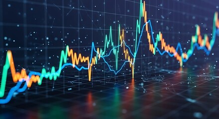 Luminous Intersecting Financial Graphs Depicting Market Volatility on a Digital Grid.