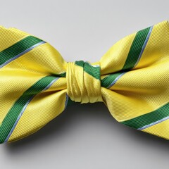 Yellow bow tie with green and light blue stripes