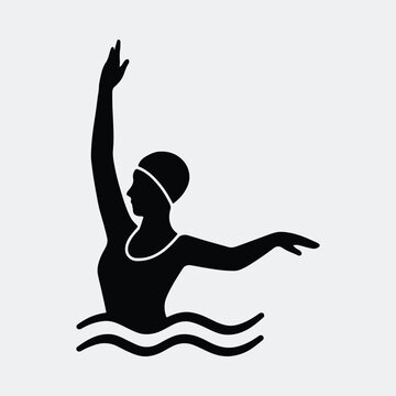 Silhouette synchronized swimmer performing water ballet in swim cap vector illustration