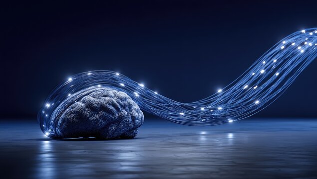 Brain entwined with glowing neural network