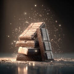 Stacked chocolate bars, glittering with sprinkled sugar