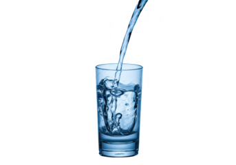 Pouring clear water into a glass isolated on transparent background