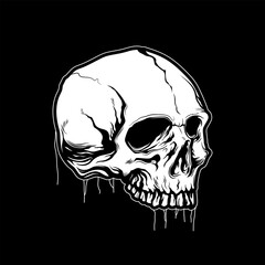 Black and white human skull without a lower jaw vector on black background