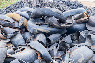 A pile of discarded tire rubber materials