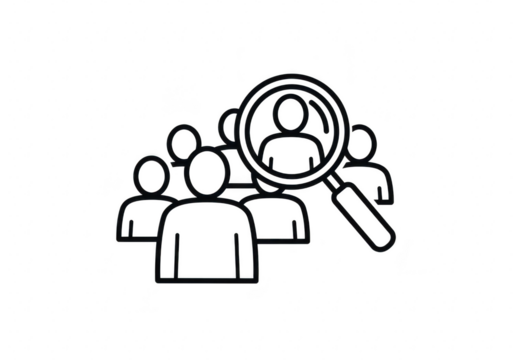 Magnifying glass over people icon searching for individual isolated on transparent background