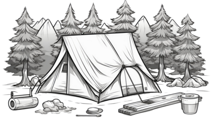 Vector Set of Camping Icons with Outdoor Adventure and Travel Equipment Isolated on White Background