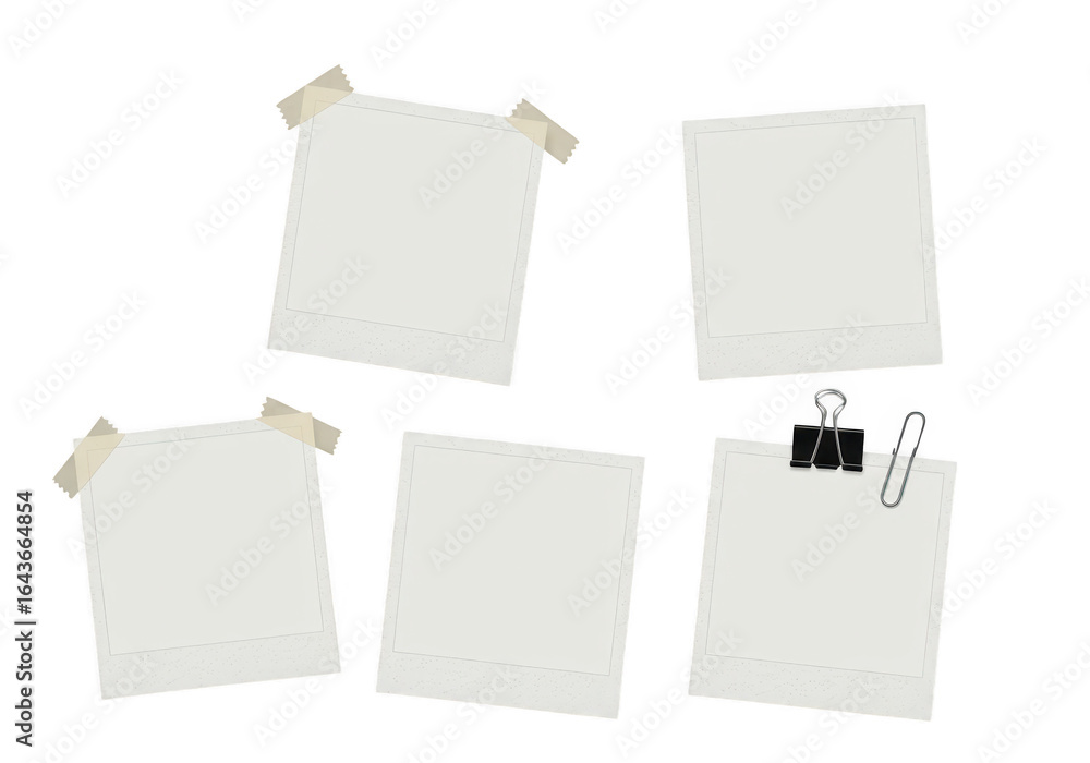 Poster five blank polaroid photo frames isolated on transparent background