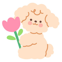 Cute Poodle Puppy with Pink Flower Illustration