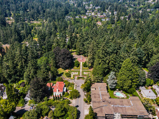 Aerial landscape of Washington Park forest Portland nature sunny summer day in PNW Oregon