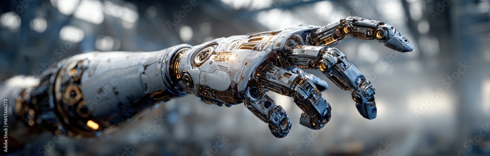 Aufkleber futuristic robotic arm extending reaching hand with advanced technology and metallic details in stud