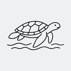 Silhouette turtle swimming in ocean simple line art vector illustration