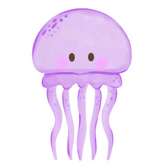 Hand-painted watercolor jellyfish illustration with soft brush textures