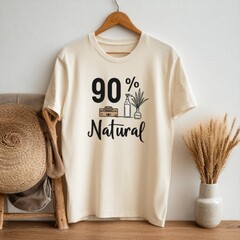 Cream-colored t-shirt featuring "90% Natural" graphic