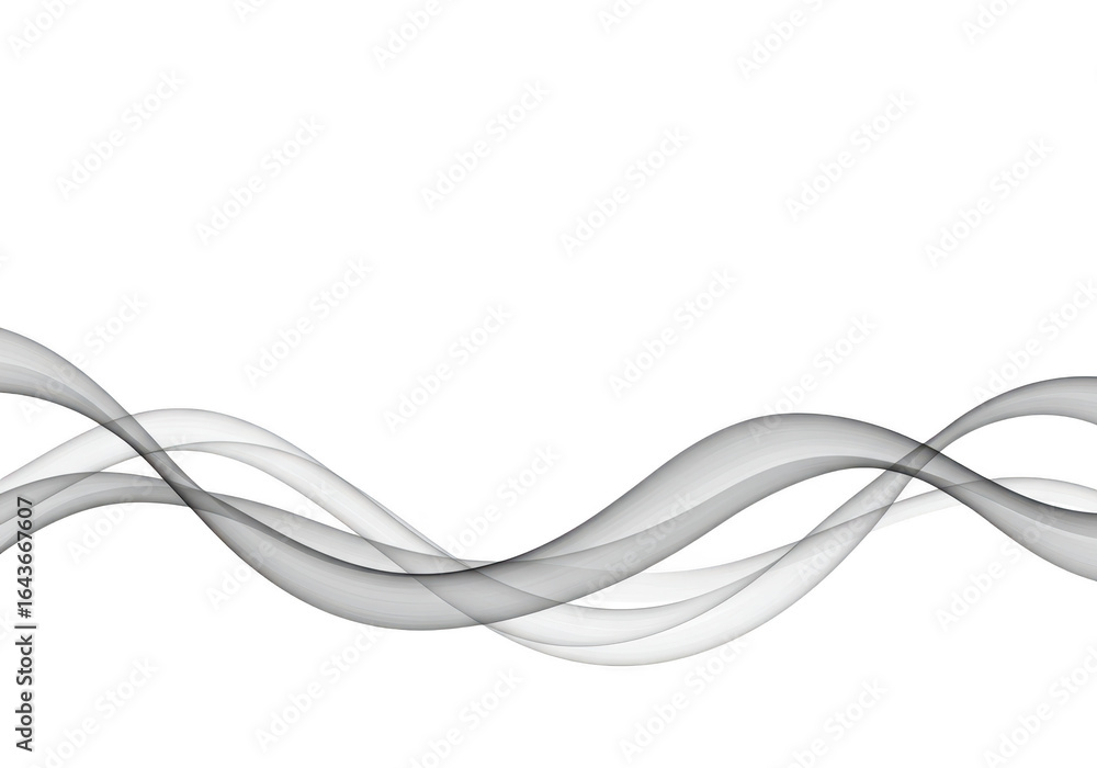 Poster abstract flowing gray wave lines on transparent background
