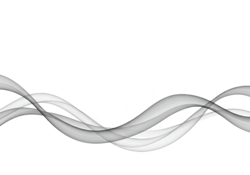 Abstract flowing gray wave lines on transparent background