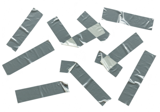 Several pieces of gray duct tape isolated on transparent background
