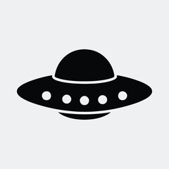 Silhouette UFO flying saucer with light beam vector illustration