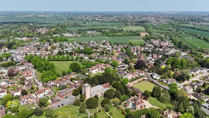 Writtle Village in Essex  England ,Village green and town establishing aerial shot © Air Video UK 
