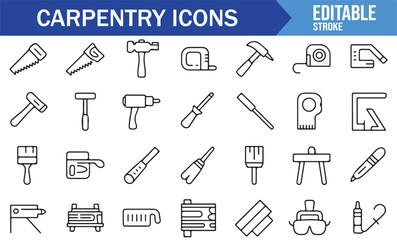 Vector Icons of Carpentry Equipment for Professional and DIY Woodworkers