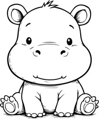 Adorable Hippo Illustration: This heartwarming illustration presents a cuddly, smiling hippopotamus, capturing the sweet essence of a charming cartoon character. 