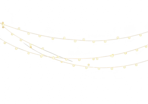 Warm yellow string lights isolated on transparent background